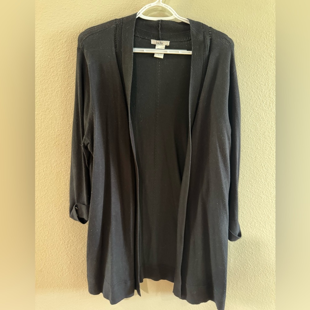 Isela Black Open-Front Duster Cardigan, Sz Large